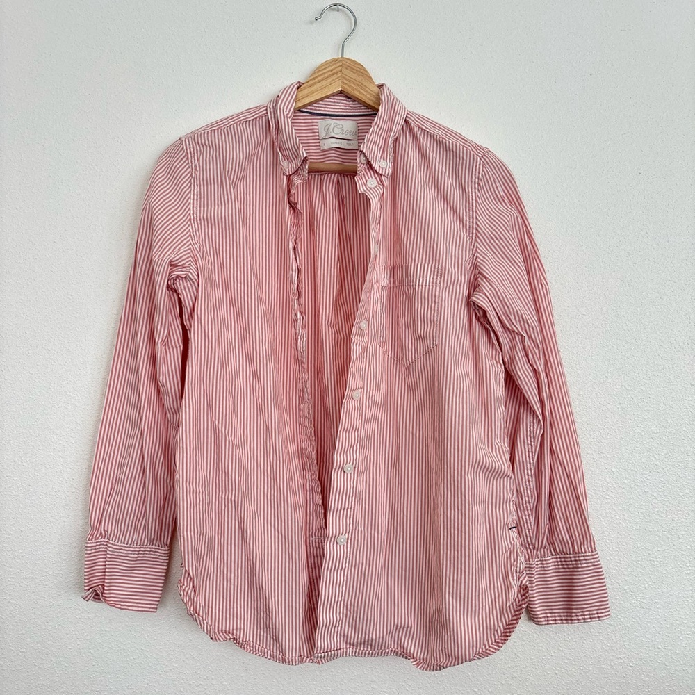 J. Crew Red and White Striped Button Down